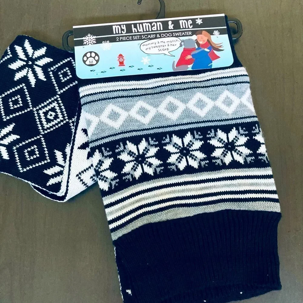 Nordic Fair Isle Dog Sweater & Matching Dog Mom Scarf Set